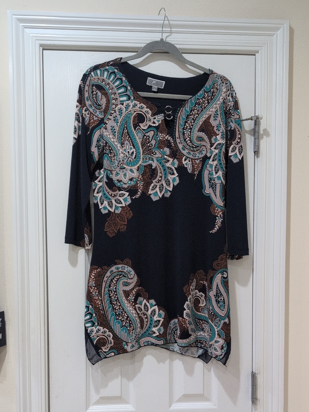 JM Collection Blue Dress with Teal and Brown Paisley